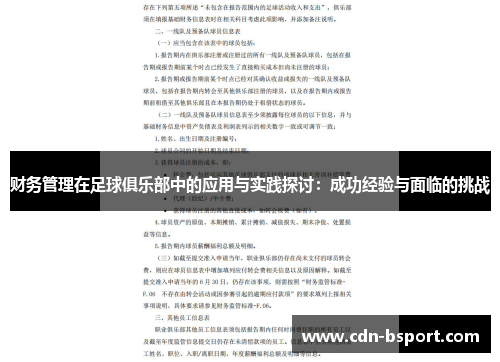 财务管理在足球俱乐部中的应用与实践探讨：成功经验与面临的挑战